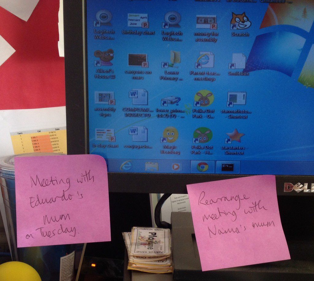 Reminders using Post-its.