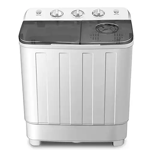Portable Twin Tub Washing Machine 7.6 KG Total Capacity Washer And Spin Dryer Combo Compact For Camping Dorms Apartments College Rooms 4.6 KG Washer 3 KG Drying Black&White